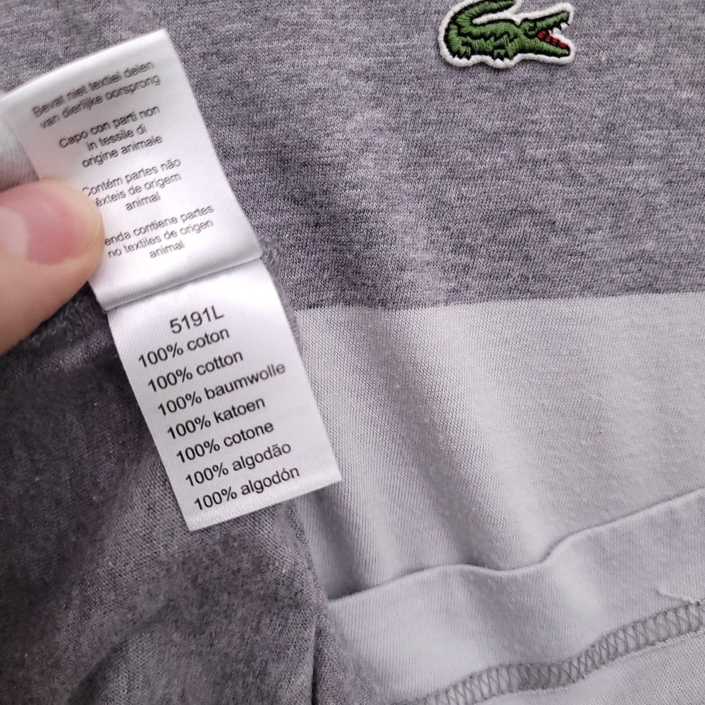 Lacoste Polo Shirt Mens XL 6 Gray Striped Pique Knit Cotton Gator Croc Logo - Picture 4 of 8